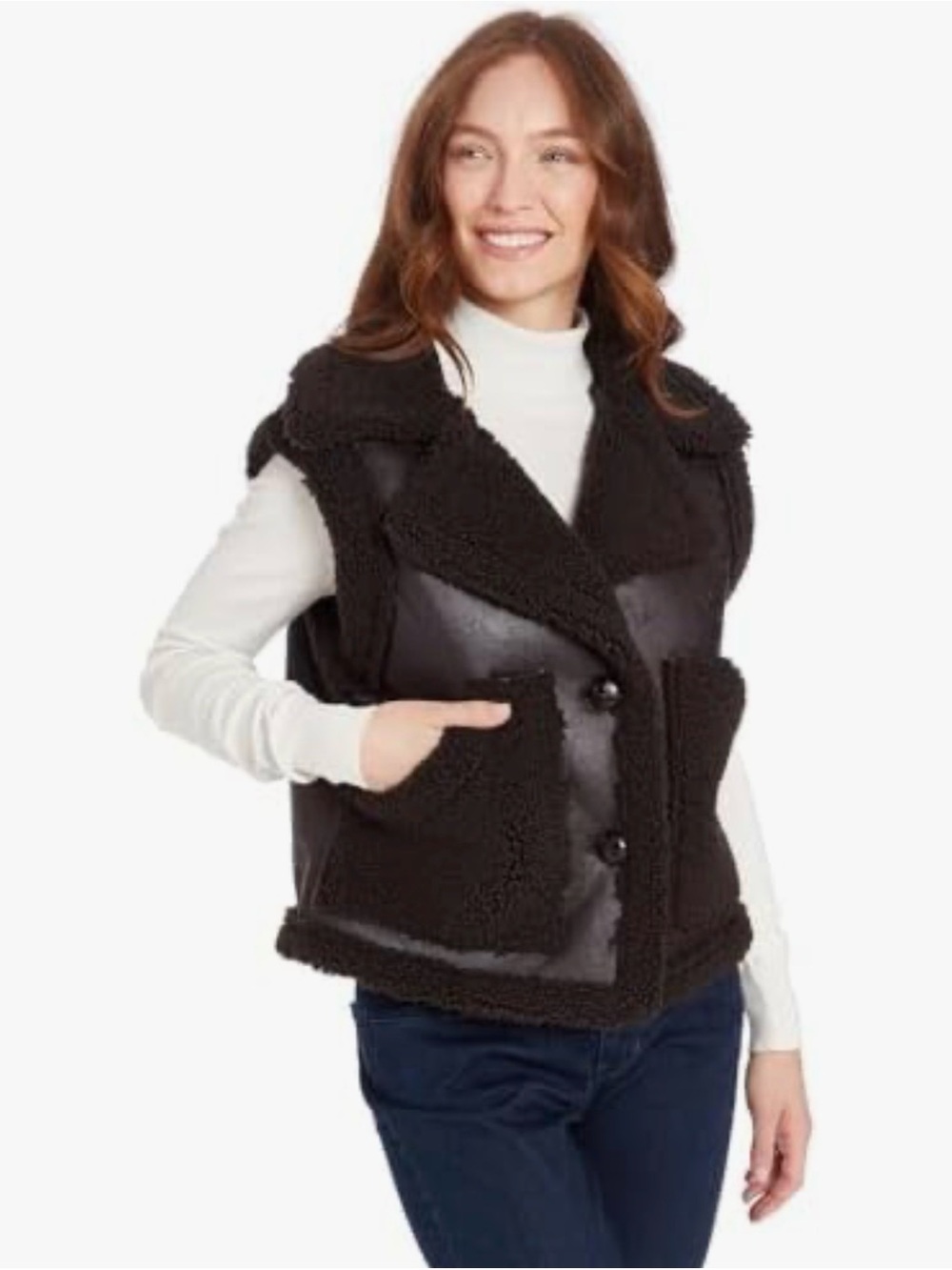 Frye Black Faux Shearling Button-Front Vest